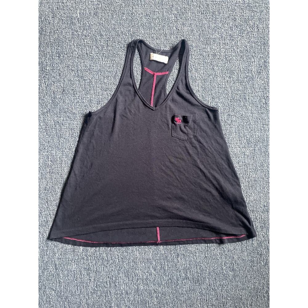Y2K Abercrombie & Fitch Women Small Black & Pink Pocket Logo Racerback Tank Top